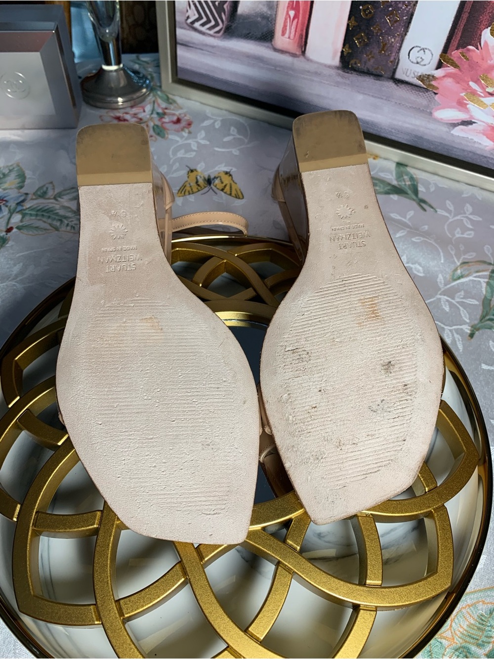 Stuart Weitzman Neutral Tan Block Heel Ankle-Strap Sandals - Picture 11 of 16